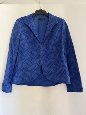 Lafayette 148 New York Blazer Jacket Size 12 Blue Abstract Career Office Hook